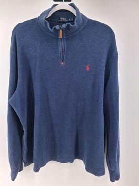 Polo by Ralph Lauren Navy Half-Zip Sweater with Red Pony Logo